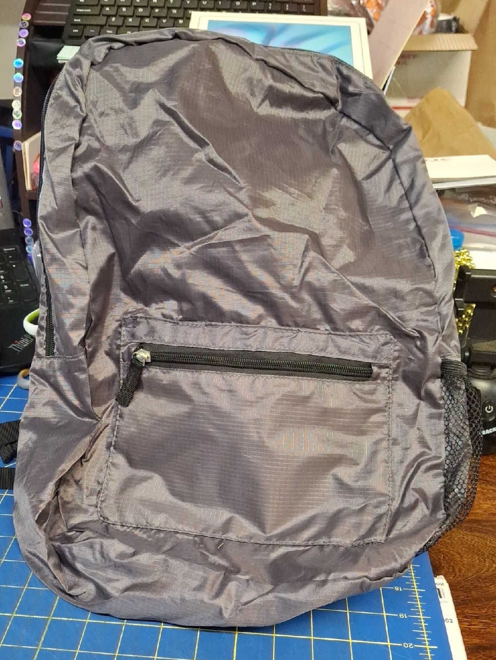 Nordstrom Light Gray Nylon Backpack Fold Up NWT